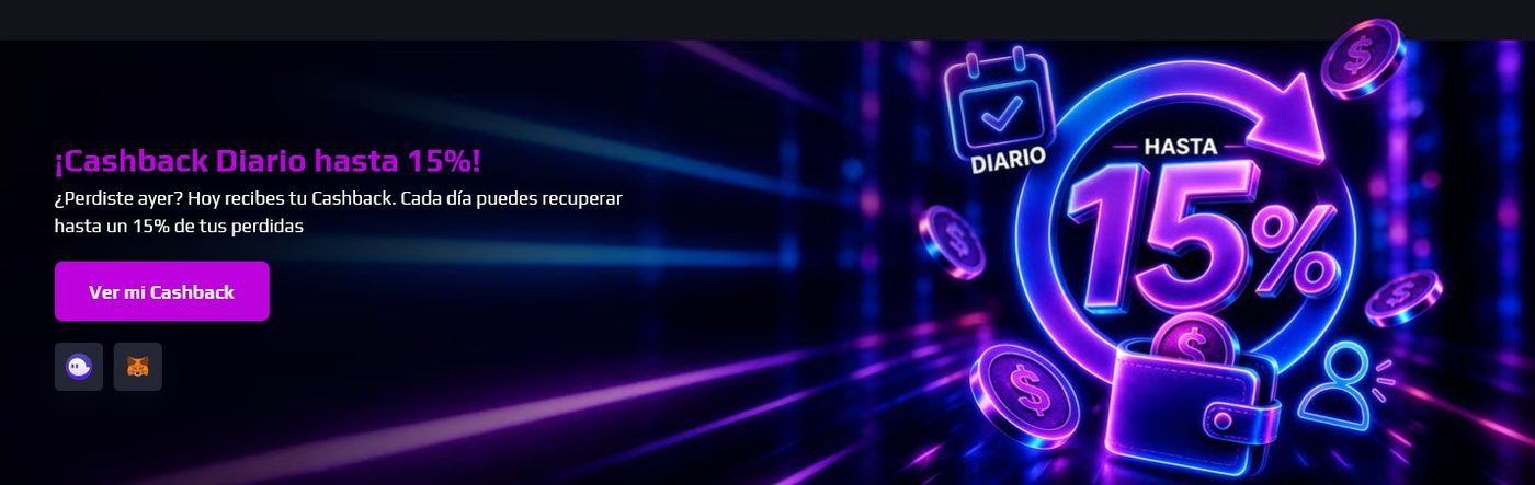 Banner del cashback diario de 4tuns, con una devolución de hasta el 15% de las pérdidas
